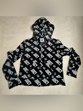 Juicy couture set women logo velour cozy hoodie Black white , pants size Medium